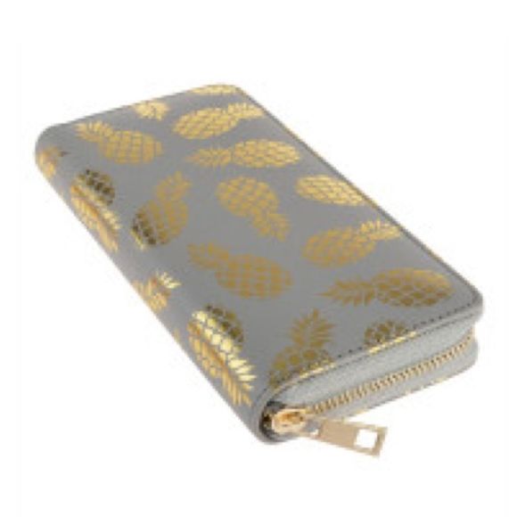 Pineapple Metallic Print Wallet/Clutch- Gray/Gold - Picture 2 of 4